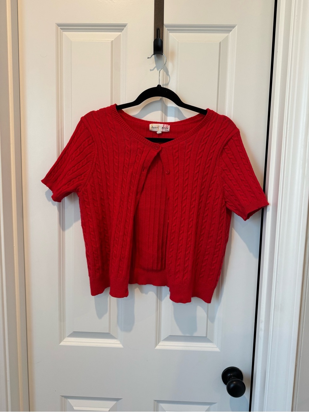 Red Cable Knit Short Sleeve Cardigan Set